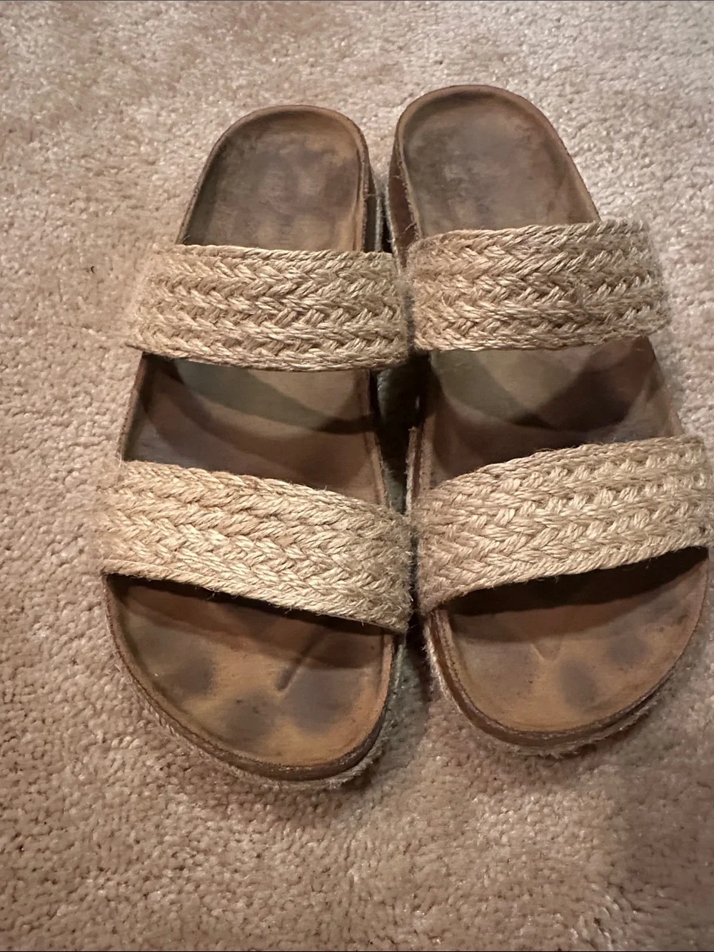 South Beach Braided Two-Strap Slide Sandals in Natural